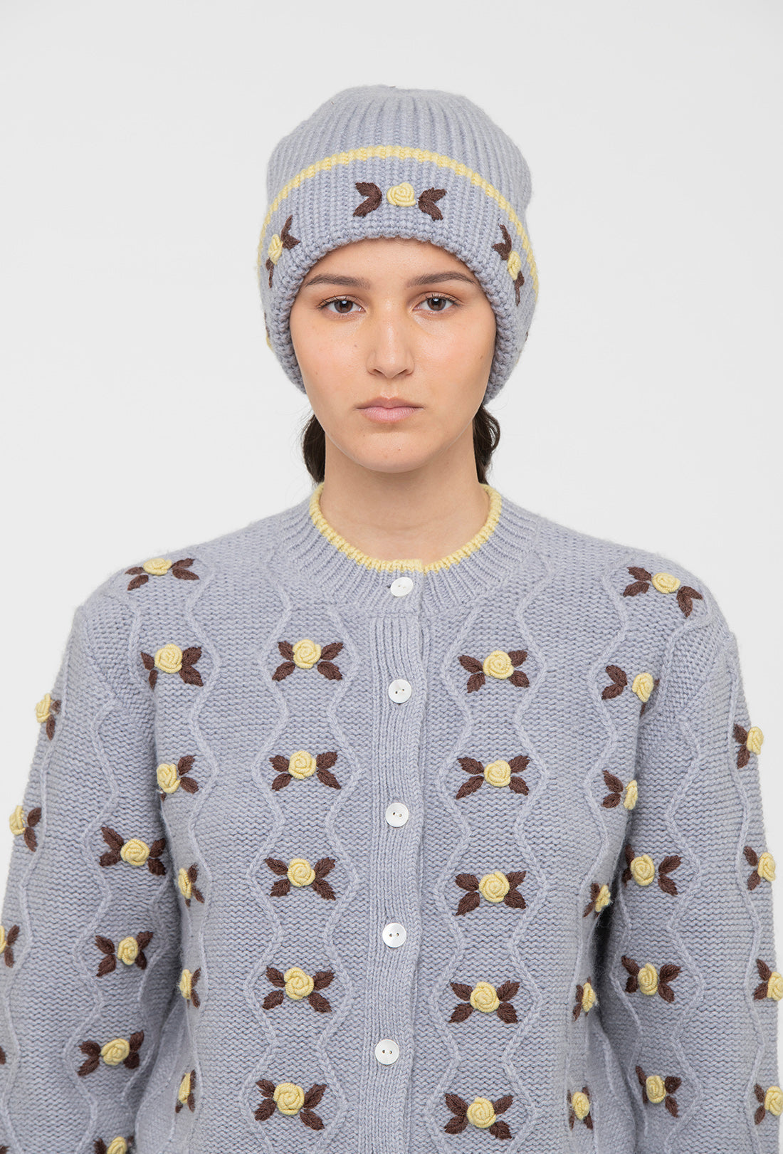 Birdie Beanie - Pale Grey/Dusty Yellow
