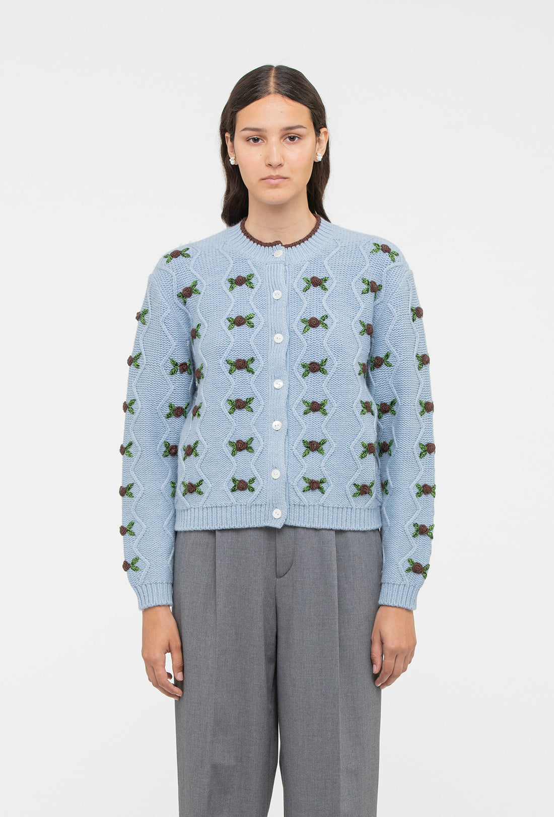 Bloom Cardigan - China Blue/Chocolate Brown