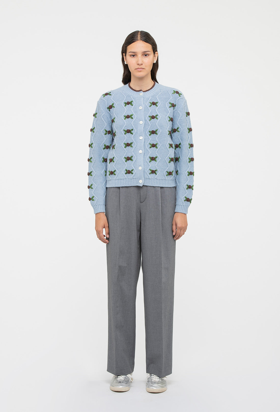 Bloom Cardigan - China Blue/Chocolate Brown