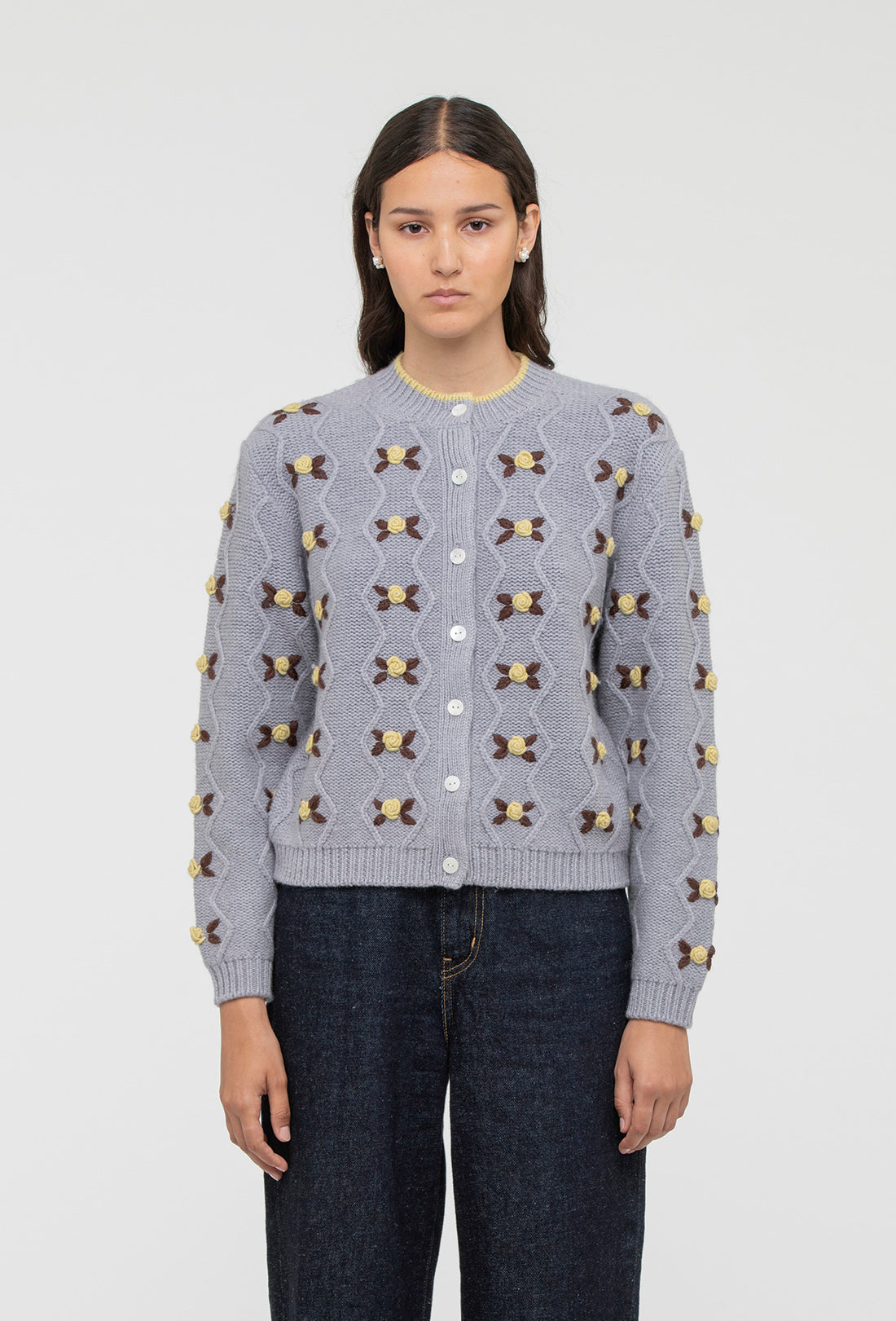 Bloom Cardigan - Pale Grey/Dusty Yellow