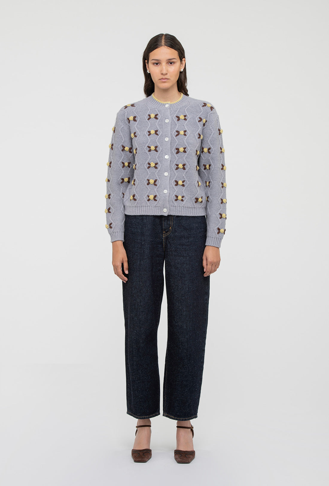 Bloom Cardigan - Pale Grey/Dusty Yellow