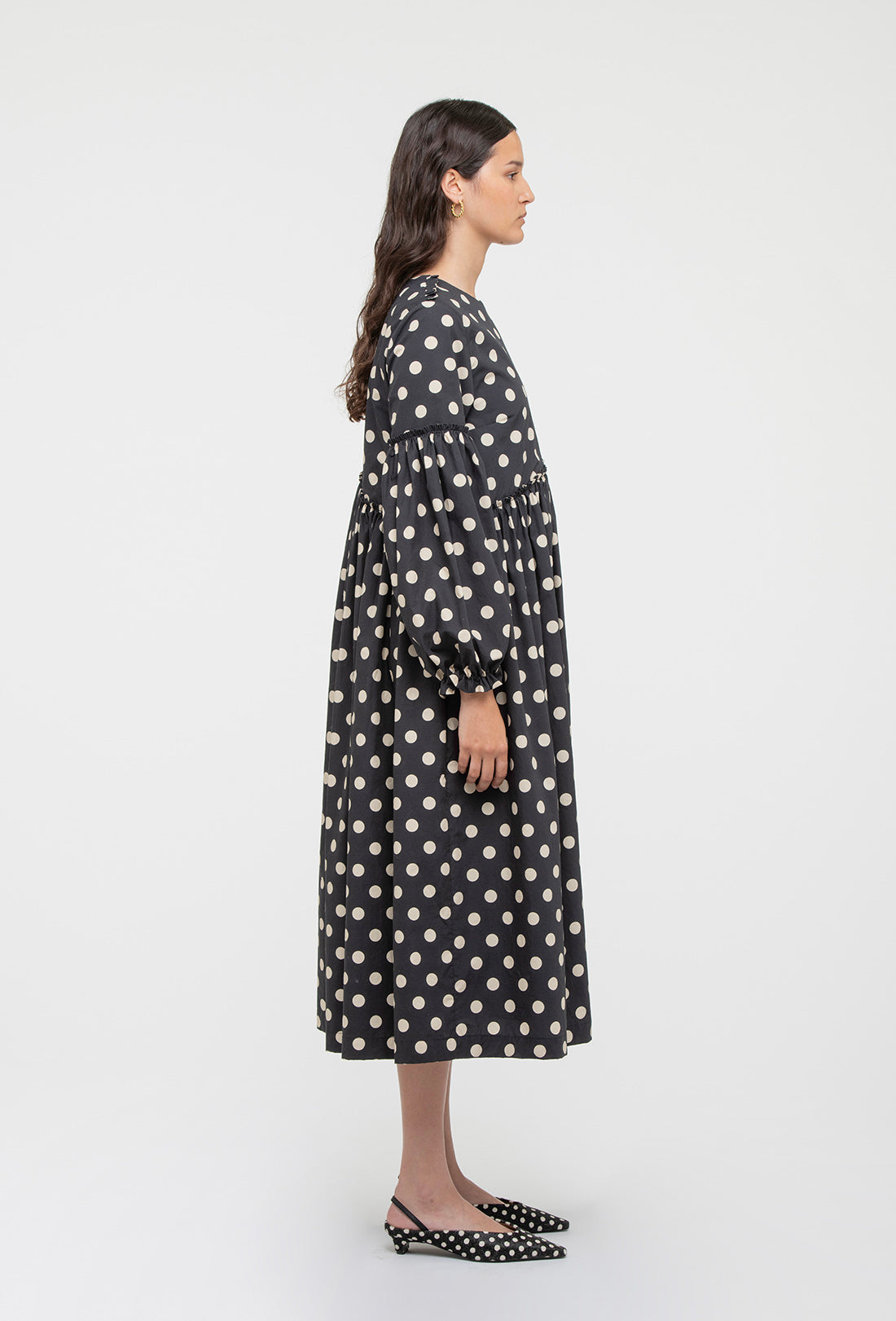 Fenella Dress - Black/Ecru Spot