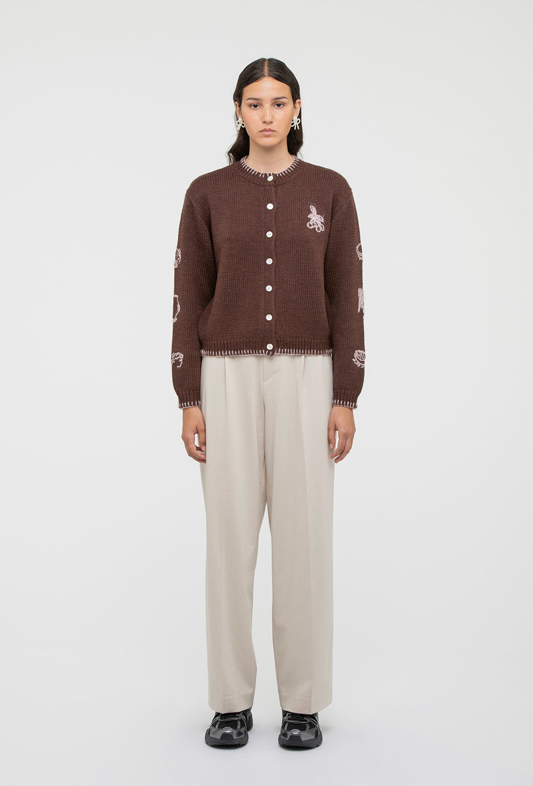 Hartley Cardigan - Chocolate Brown/Pale Pink