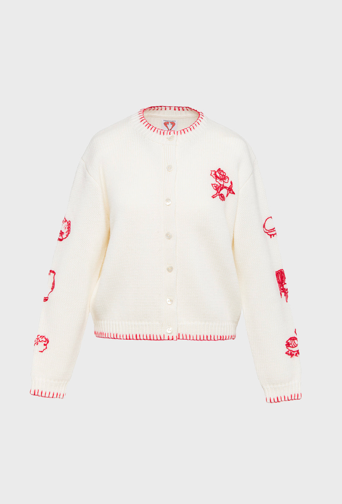 Hartley Cardigan - Cream/Rose Red