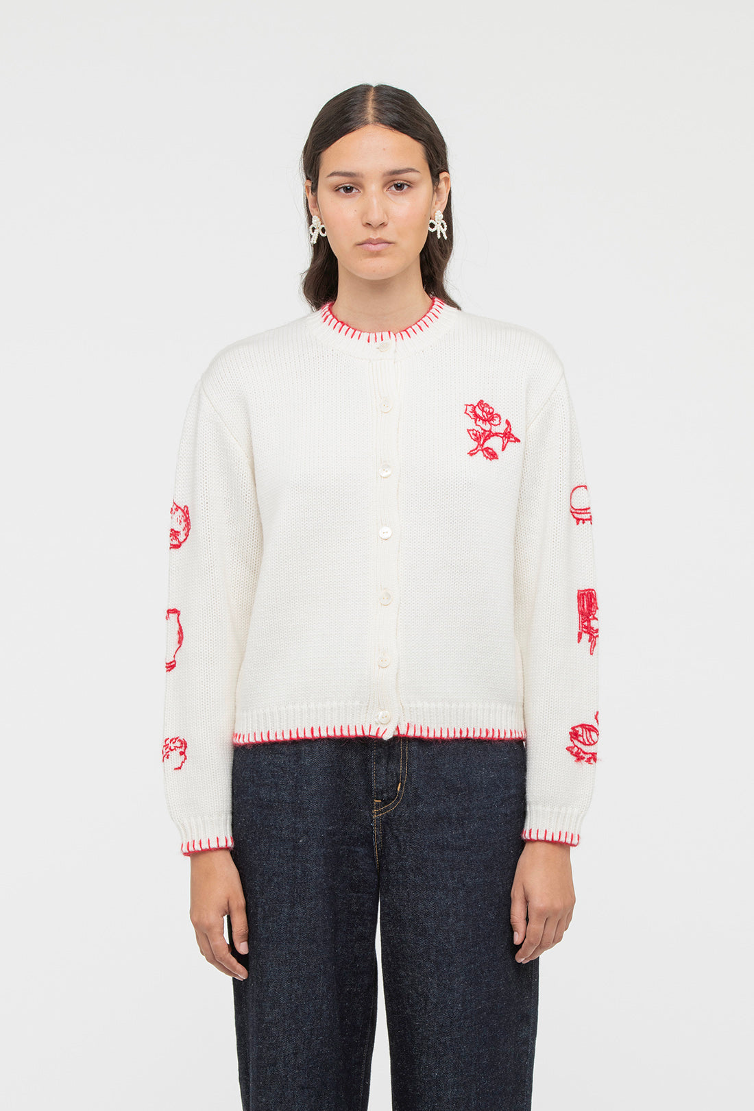 Hartley Cardigan - Cream/Rose Red
