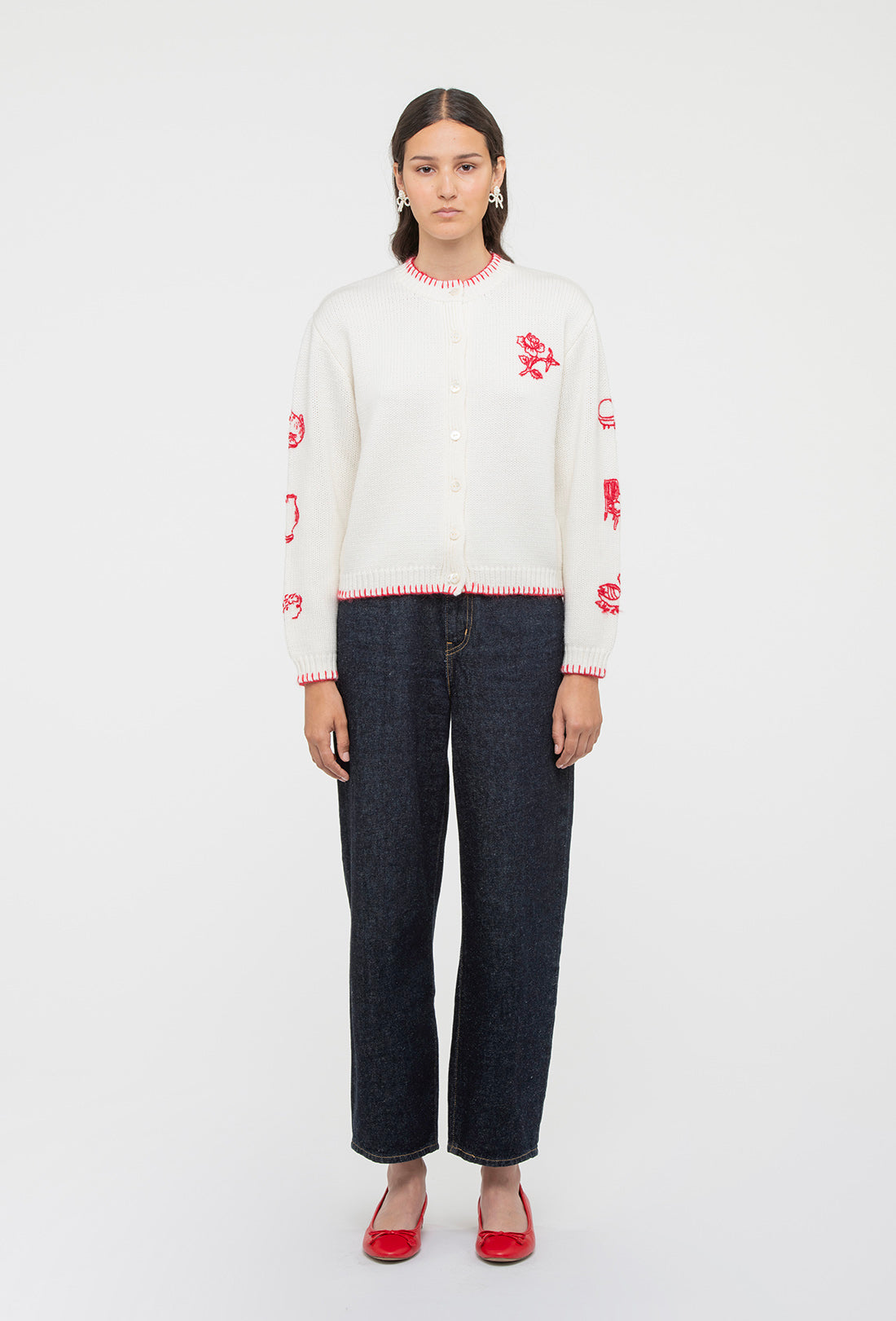 Hartley Cardigan - Cream/Rose Red