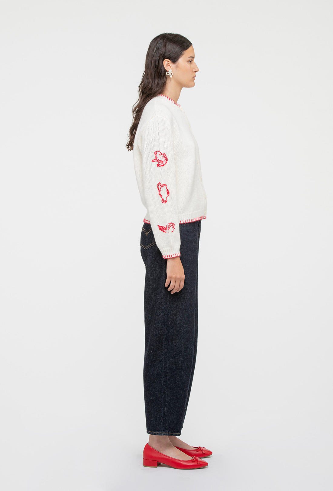 Hartley Cardigan - Cream/Rose Red