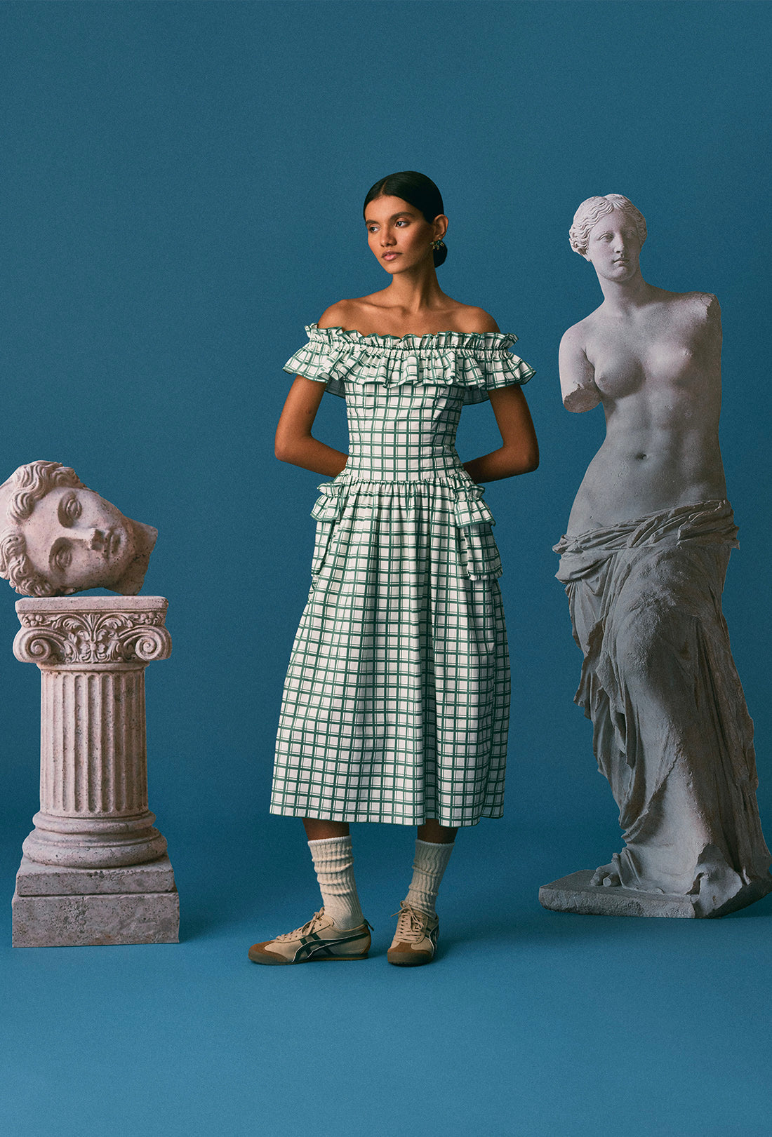 shrimps green dress Shrimps Green & White Liberty Midi Dress Shrimps