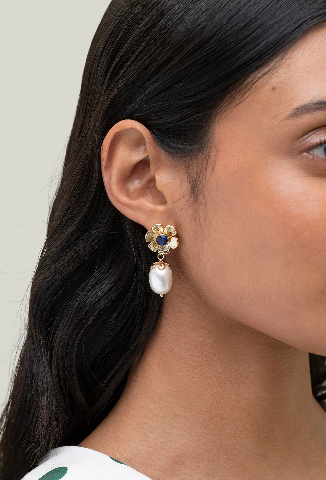 Maple Earrings - Gold/Blue/Pearl