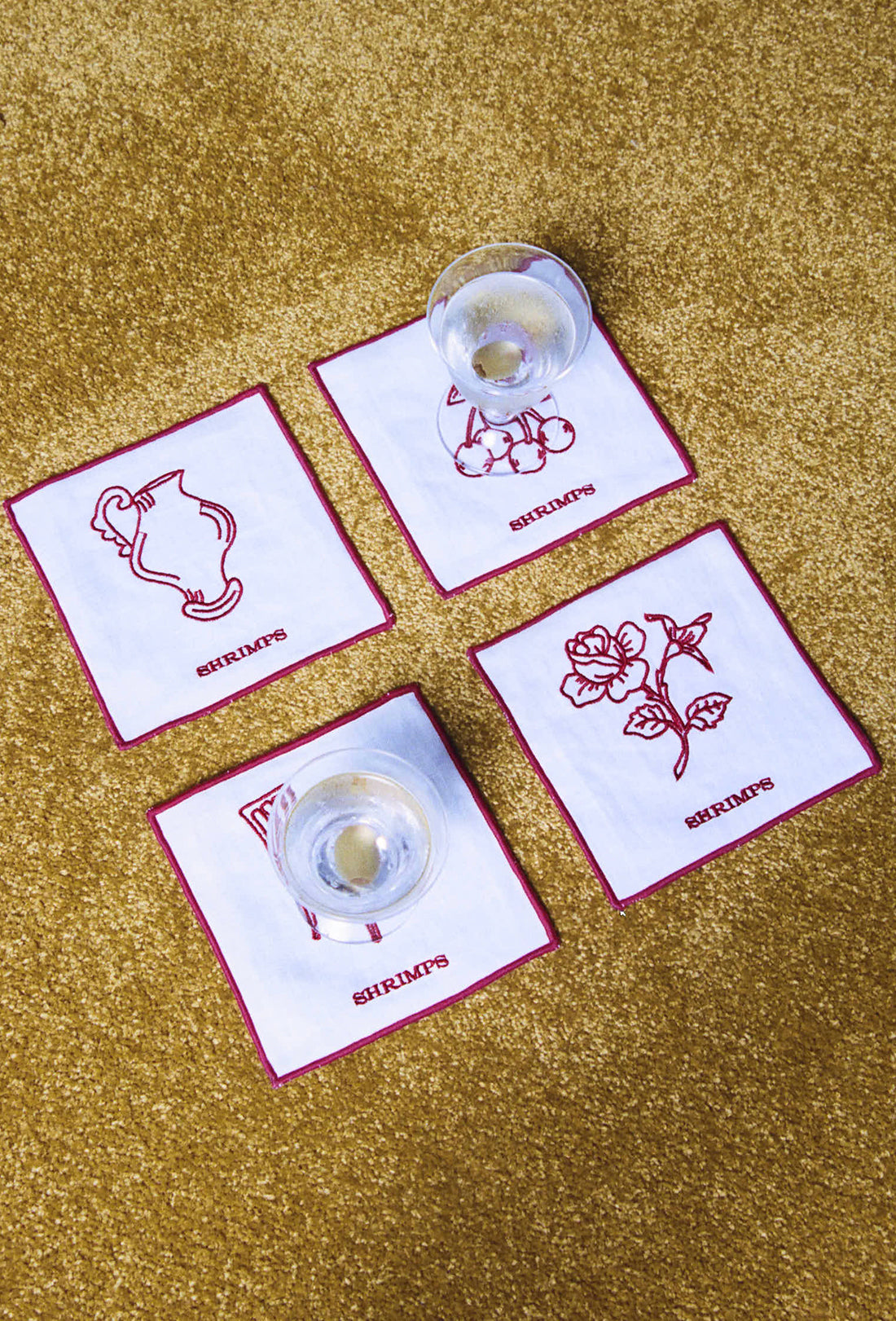 Meadow Set of 4 Coasters - Cream/Rose Red