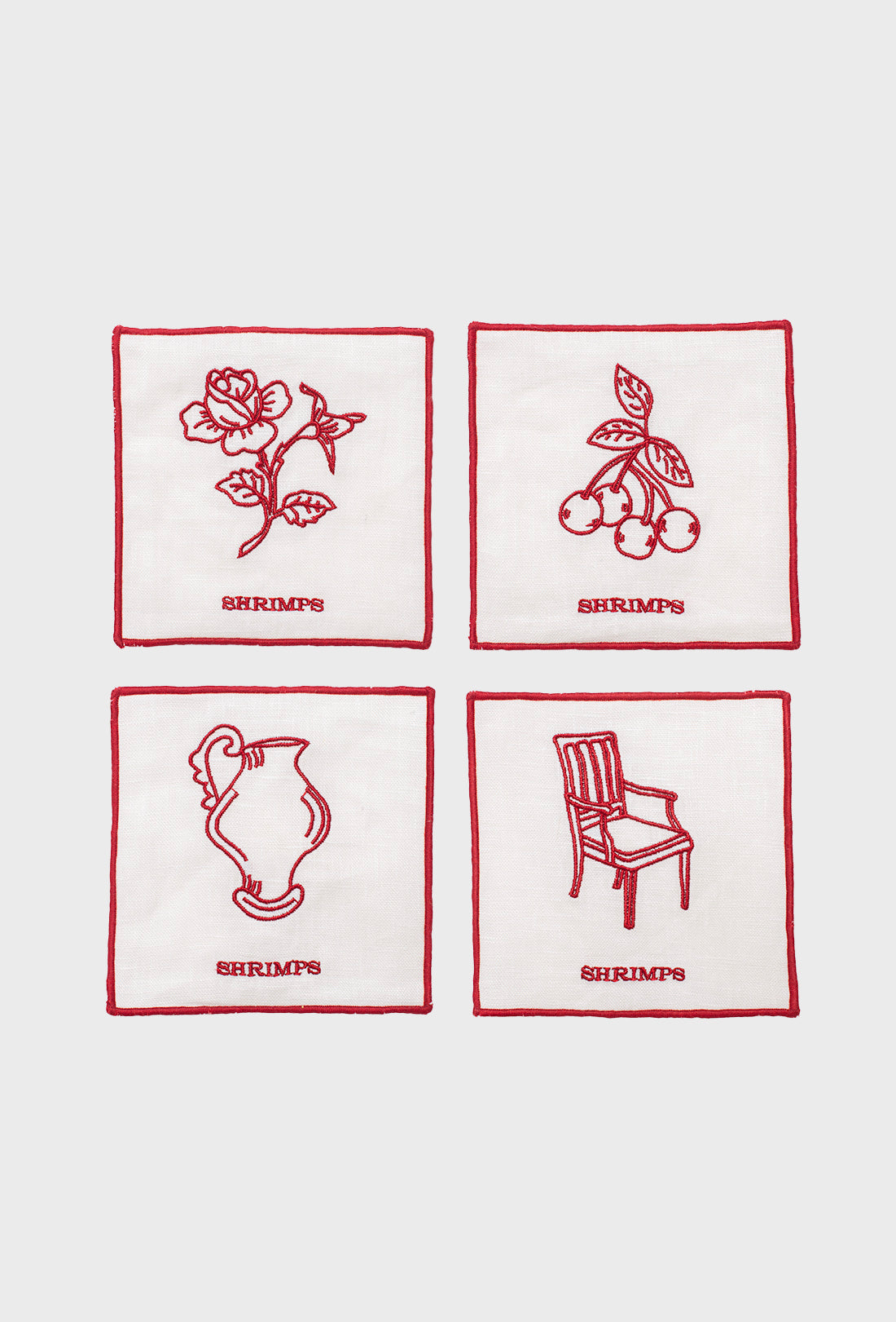 Meadow Set of 4 Coasters - Cream/Rose Red