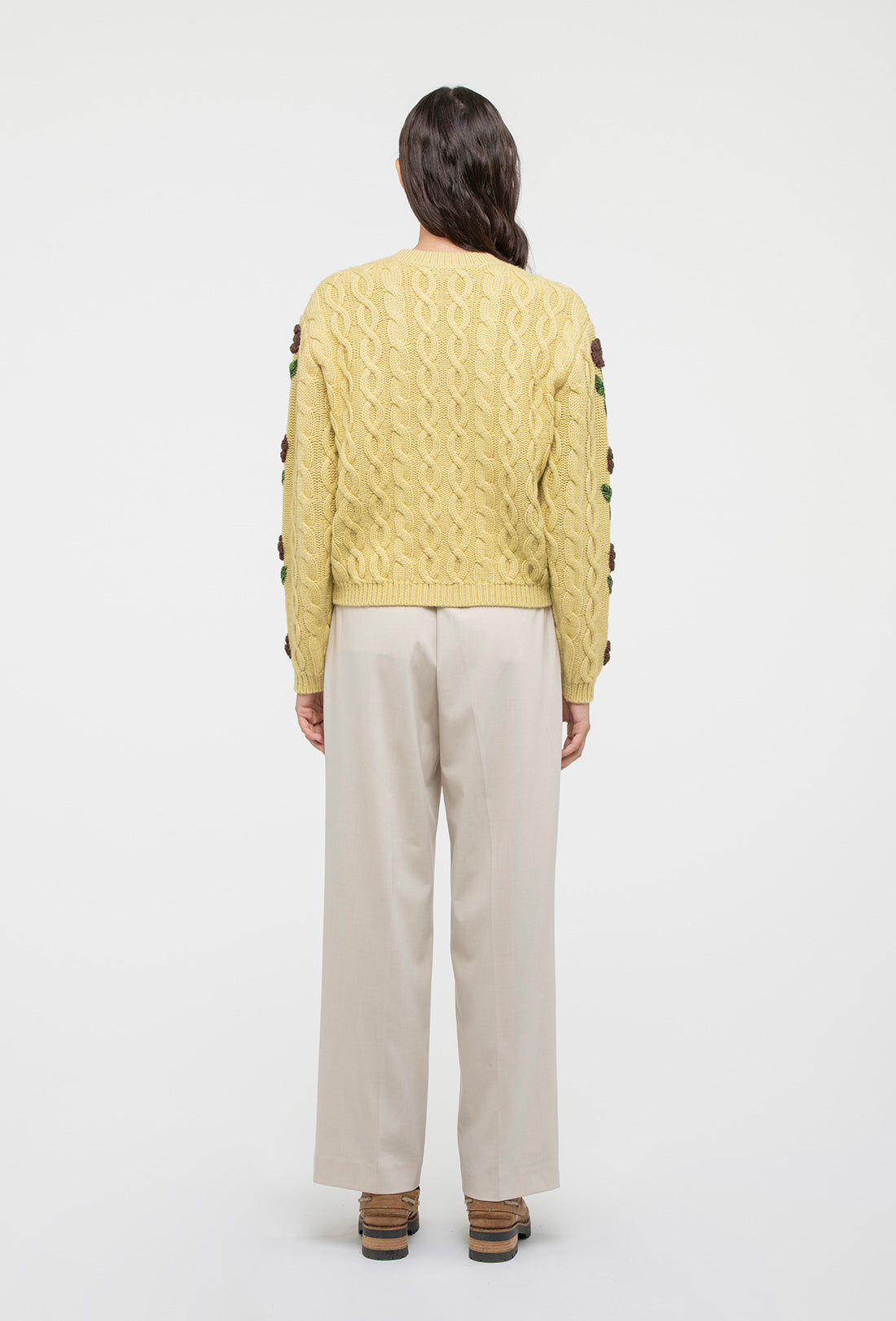 Minnie Cardigan - Dusty Yellow/Chocolate Brown