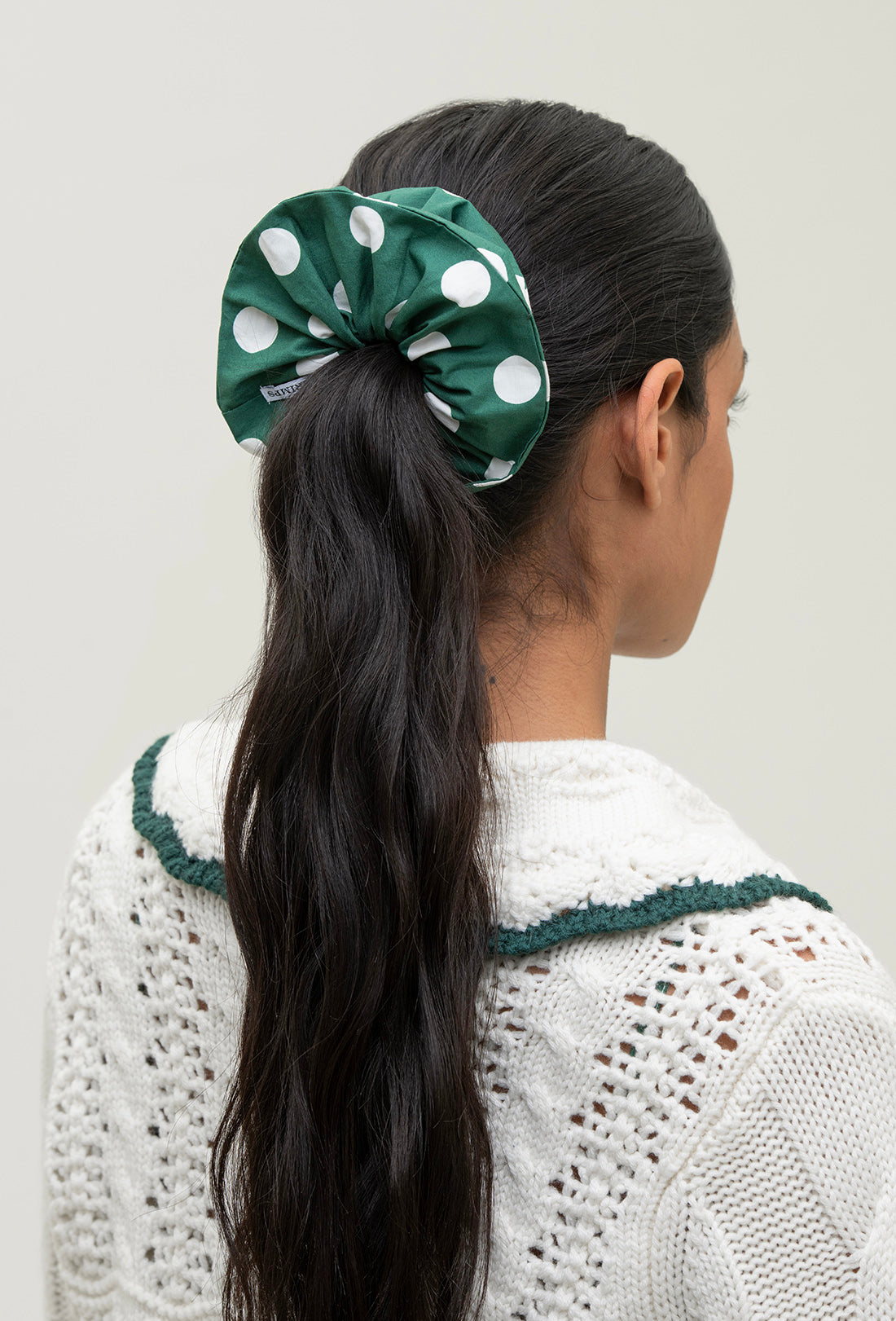 Prue Scrunchie - Cream Spot/Green