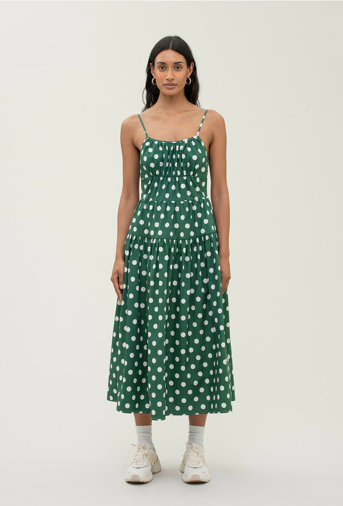 Solace Dress - Cream Spot/Green