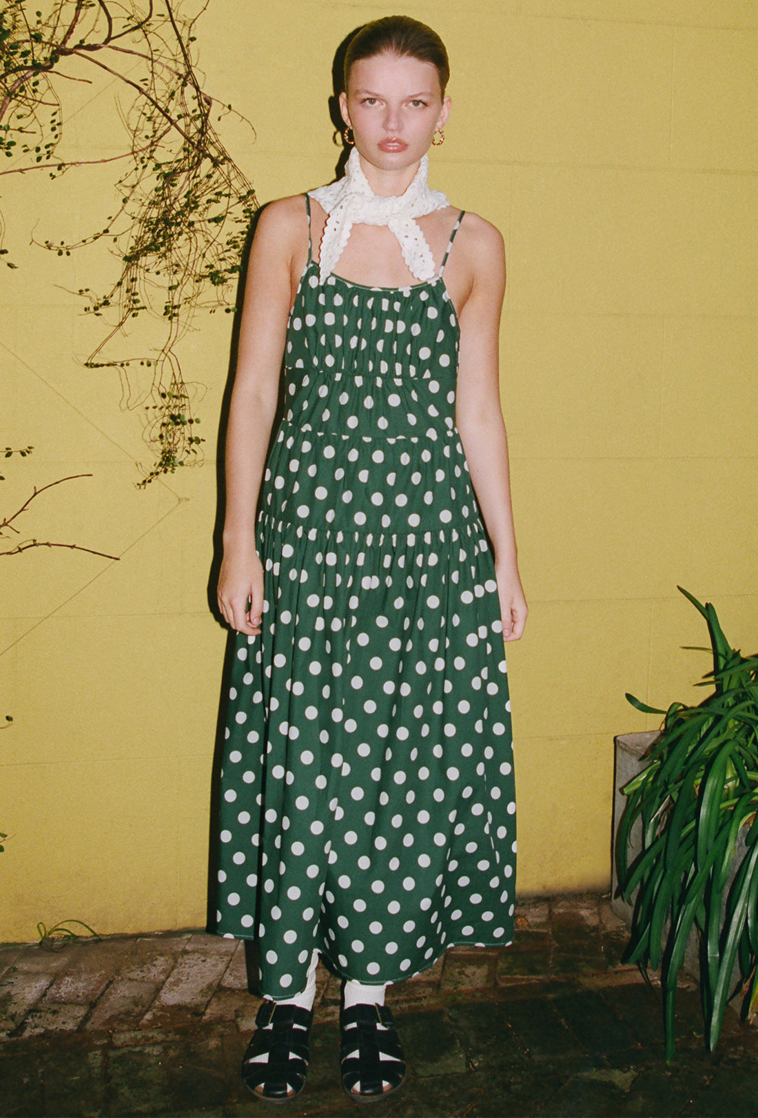 Solace Dress - Cream Spot/Green
