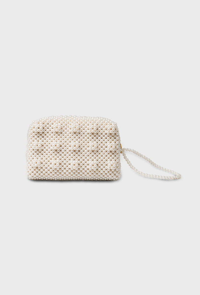 Shrimps Pearl Beaded Molly Clutch Bag - Cream – shrimps