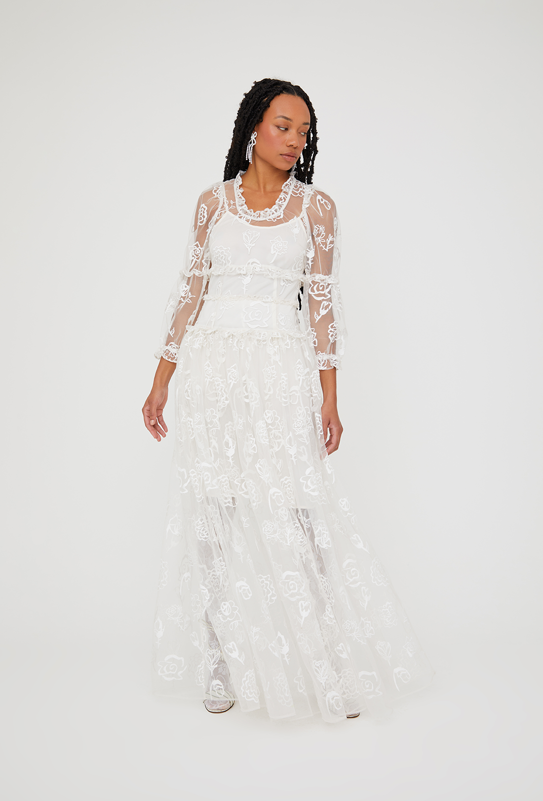 Shrimps Cara Long Sleeve Midi Chiffon Dress - Cream shrimps Shrimps Cara Long Sleeve Midi Chiffon Dress - Cream shrimps