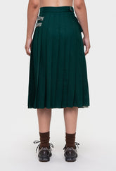 Shrimps Anya wool Kilt. Green gingham kilt with contrasting plain green on the back. Buckle fastenings with side pocket. Woven and made in Scotland. AW26