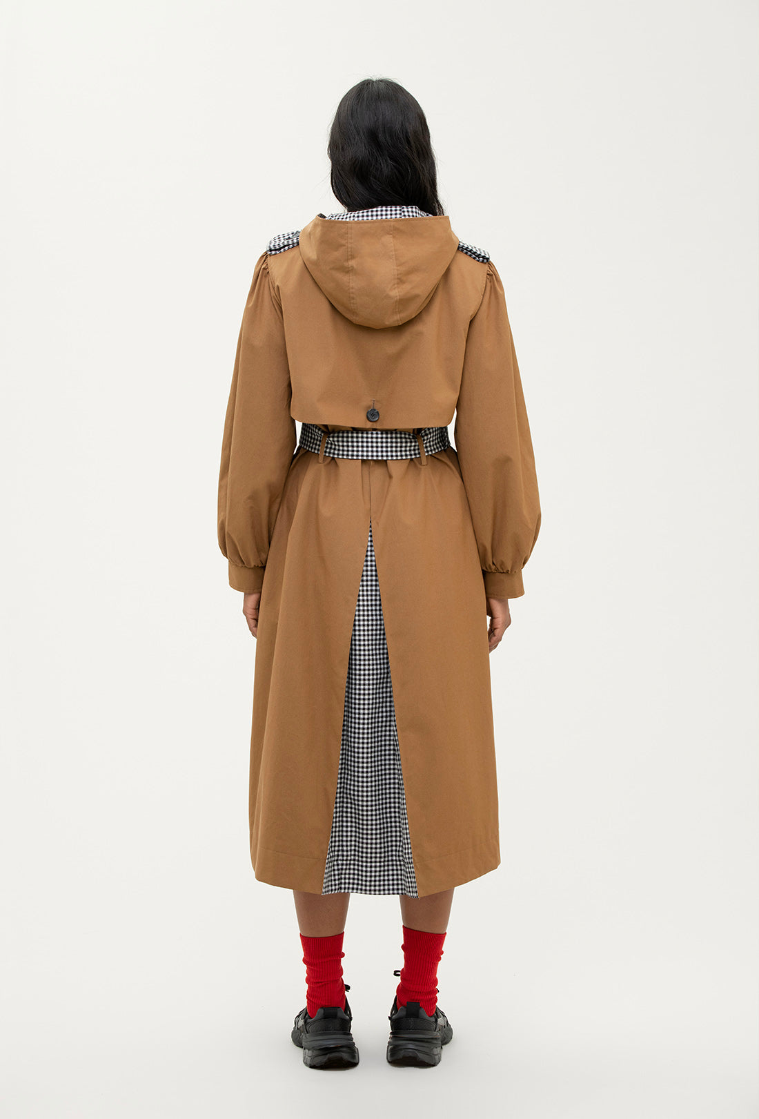 Aspen Trench Coat - Tan/Black Gingham