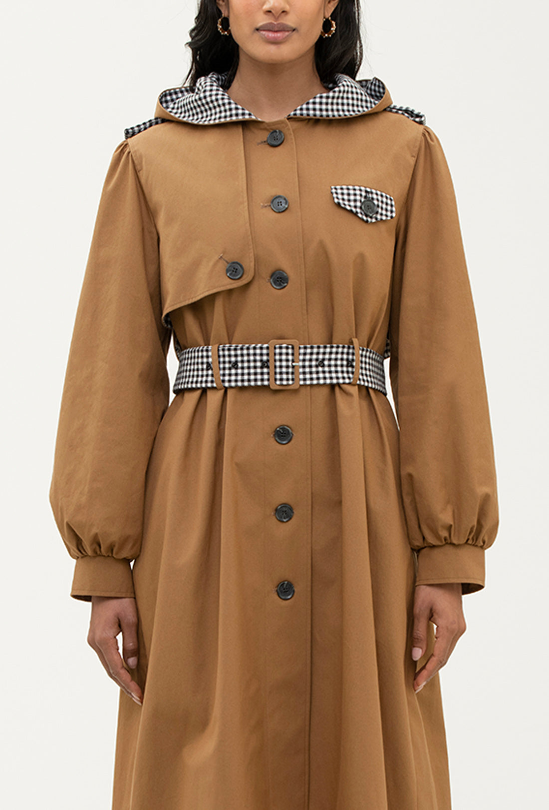 Aspen Trench Coat - Tan/Black Gingham