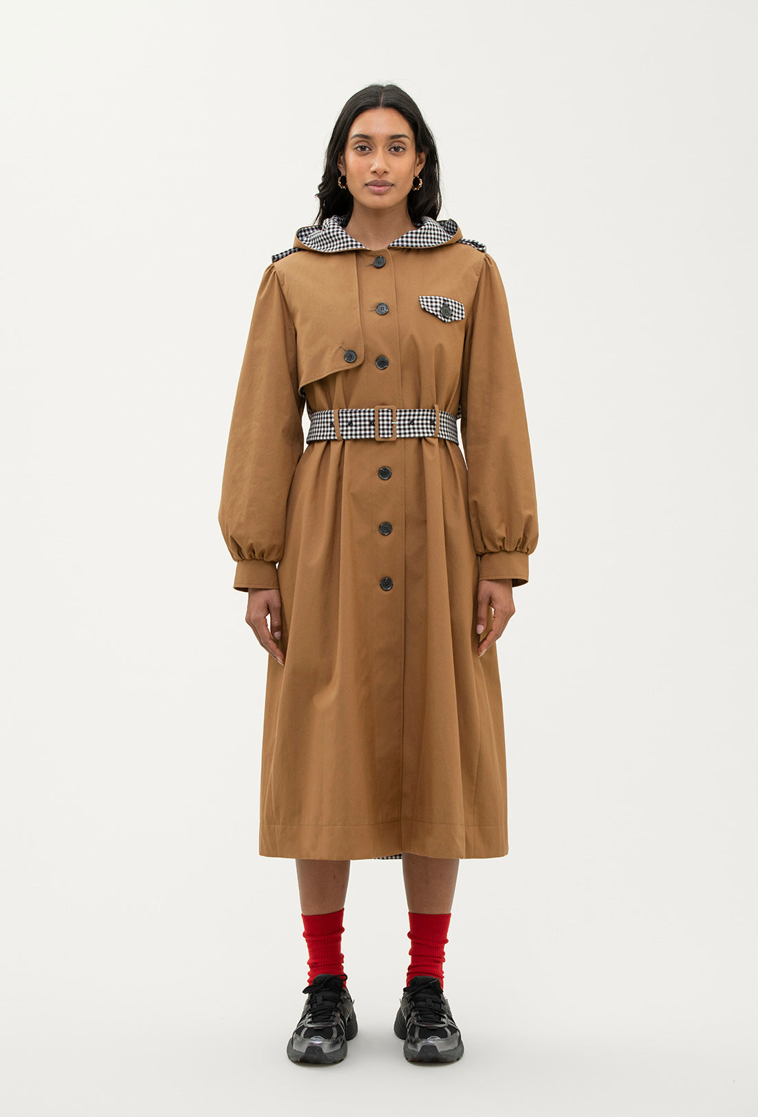 Aspen Trench Coat - Tan/Black Gingham