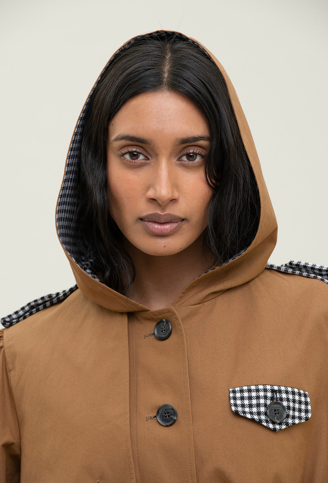 Aspen Trench Coat - Tan/Black Gingham