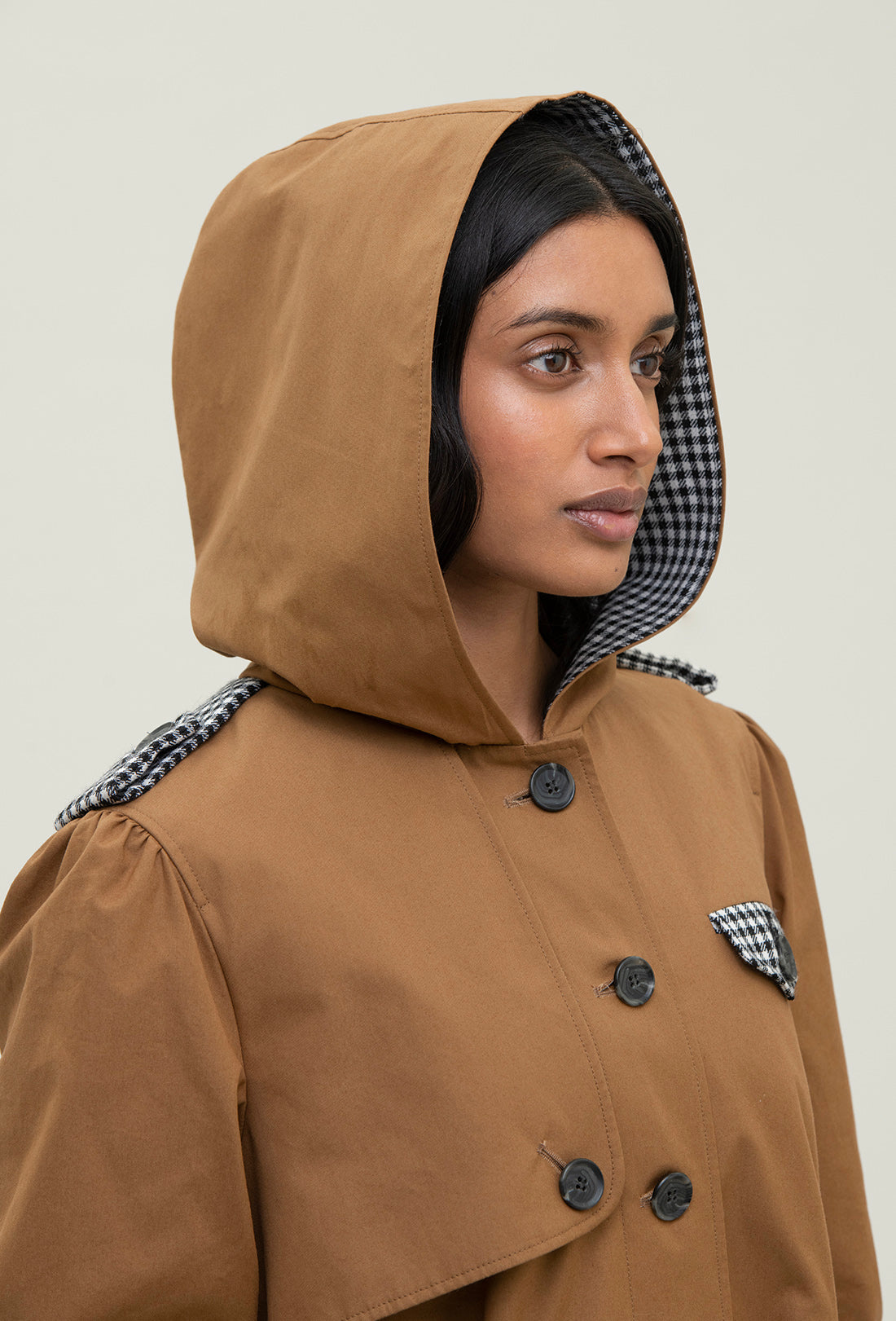 Aspen Trench Coat - Tan/Black Gingham