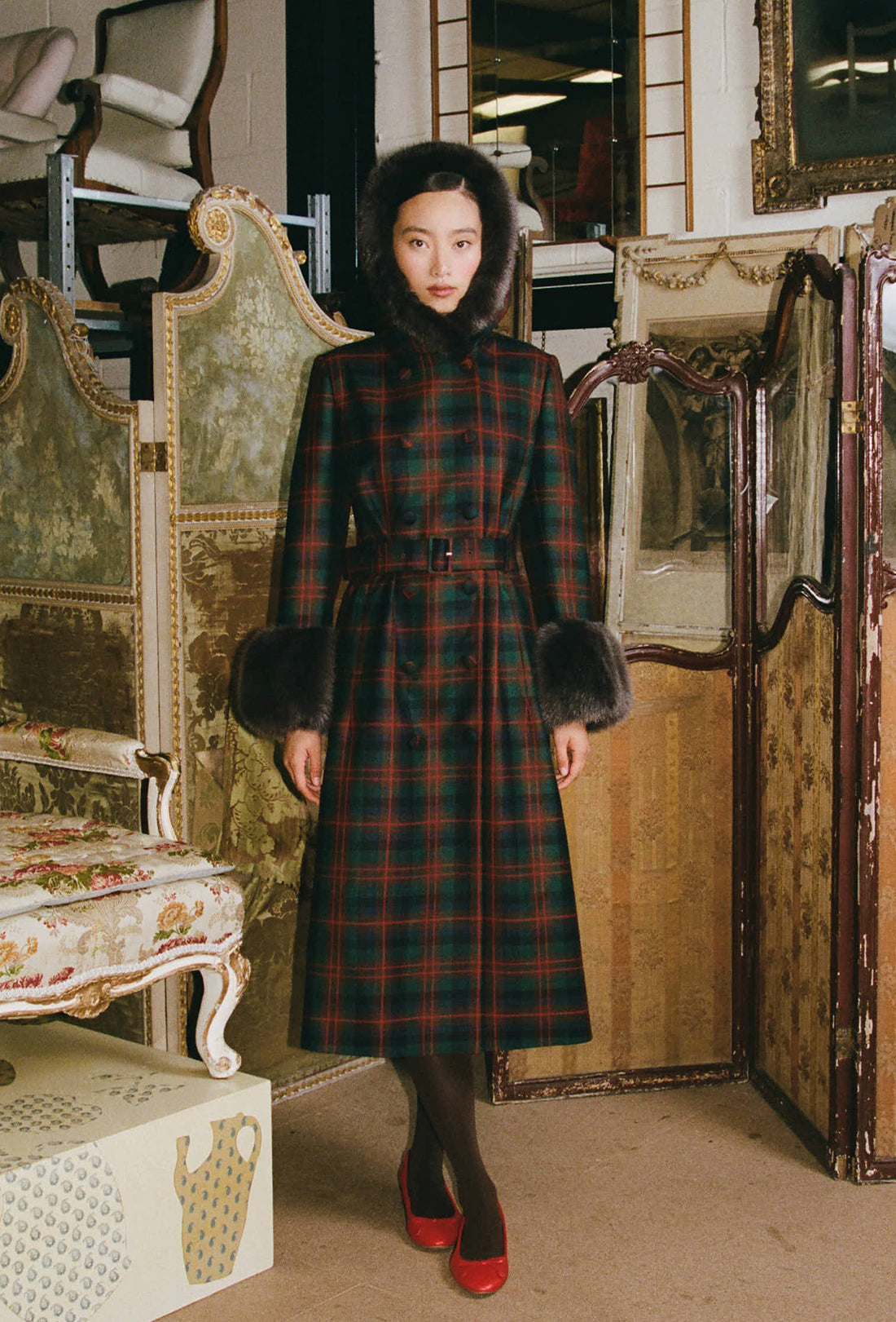Athella Coat - Chocolate Brown/Red Tartan