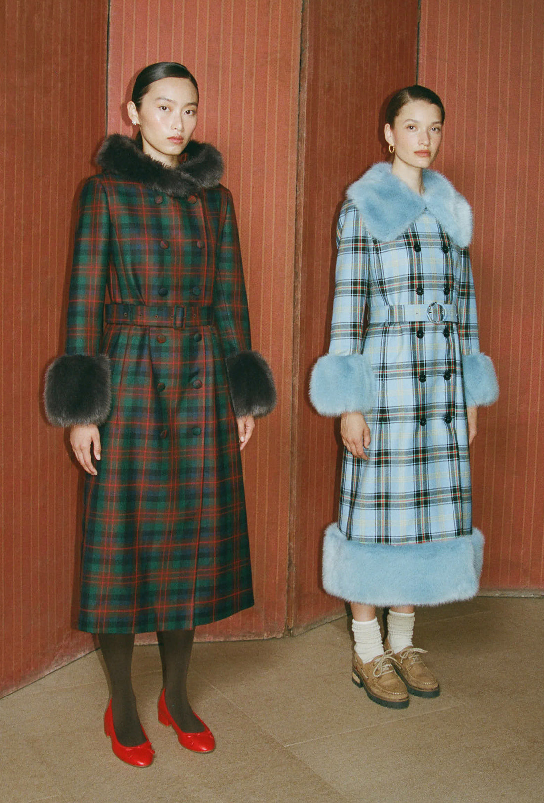 Athella Coat - Chocolate Brown/Red Tartan