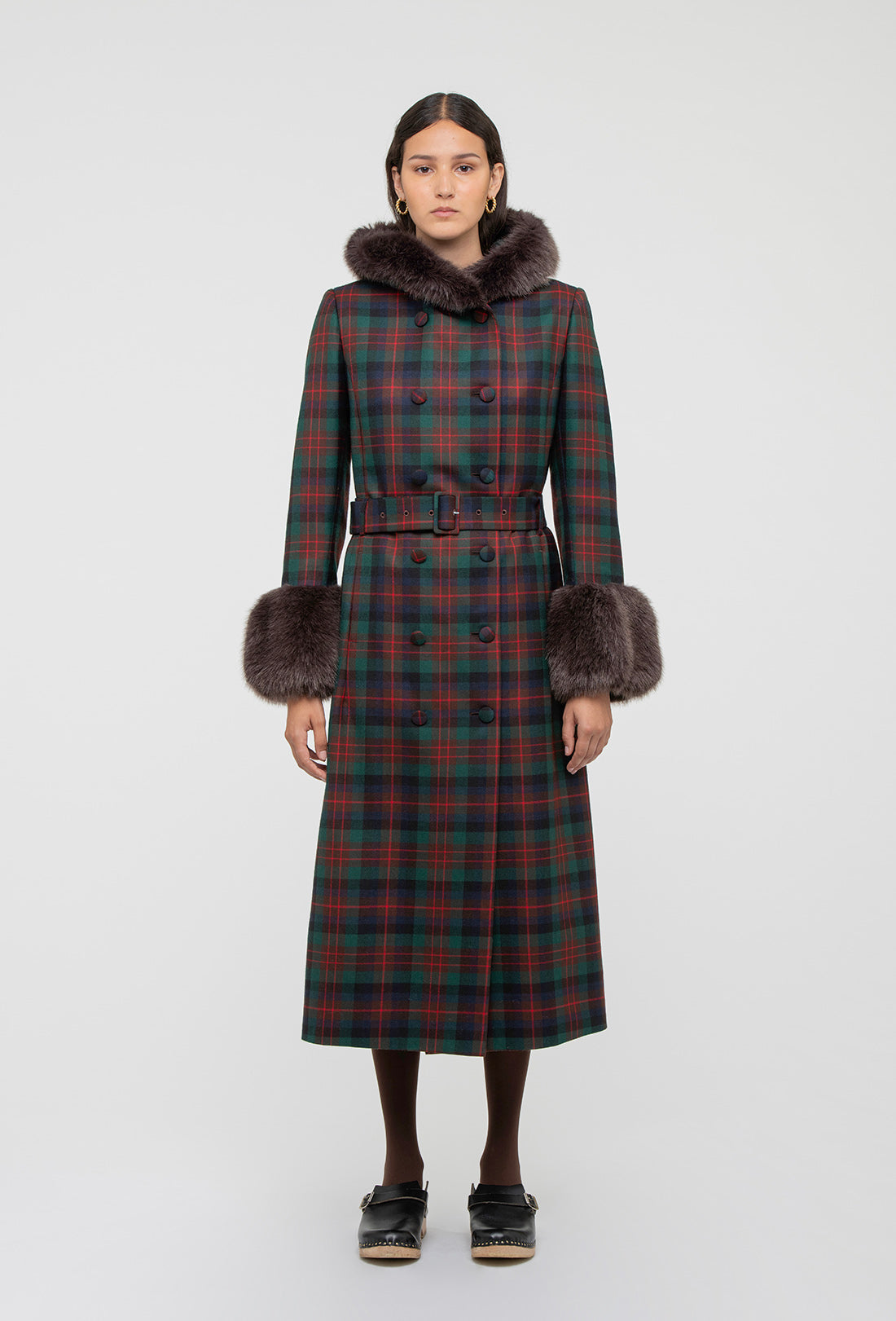 Athella Coat - Chocolate Brown/Red Tartan
