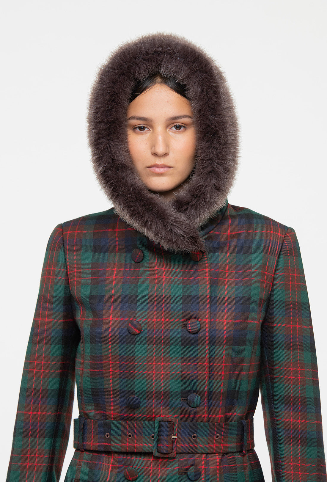 Athella Coat - Chocolate Brown/Red Tartan