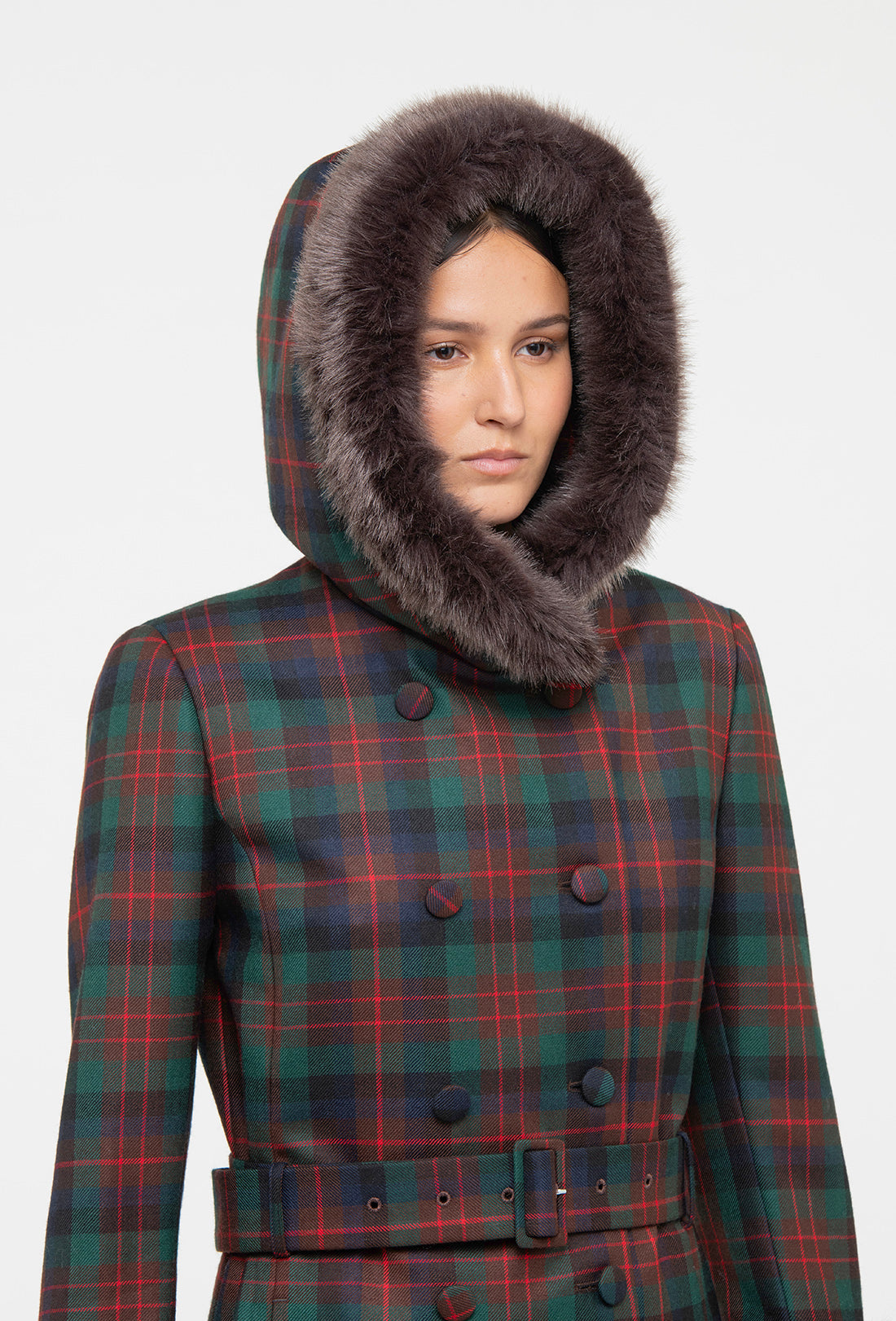 Athella Coat - Chocolate Brown/Red Tartan