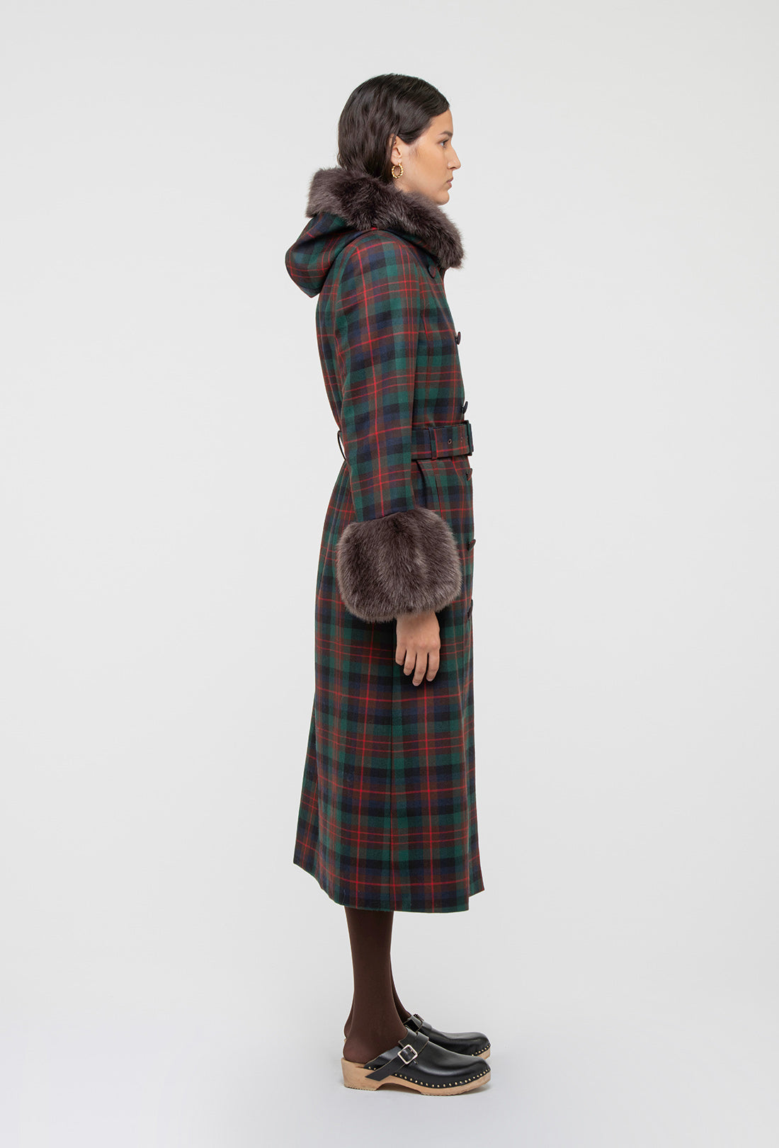 Athella Coat - Chocolate Brown/Red Tartan