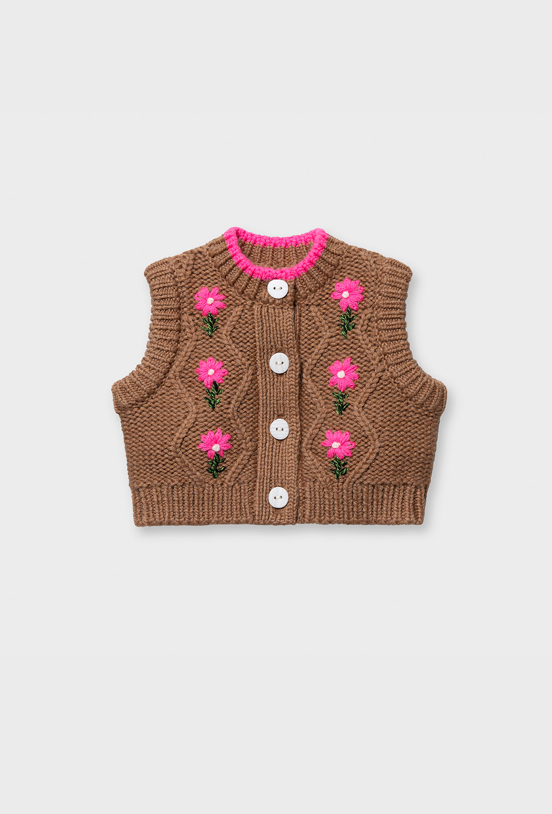 Beata Baby &amp; Kids Vest - Tan/Hot Pink