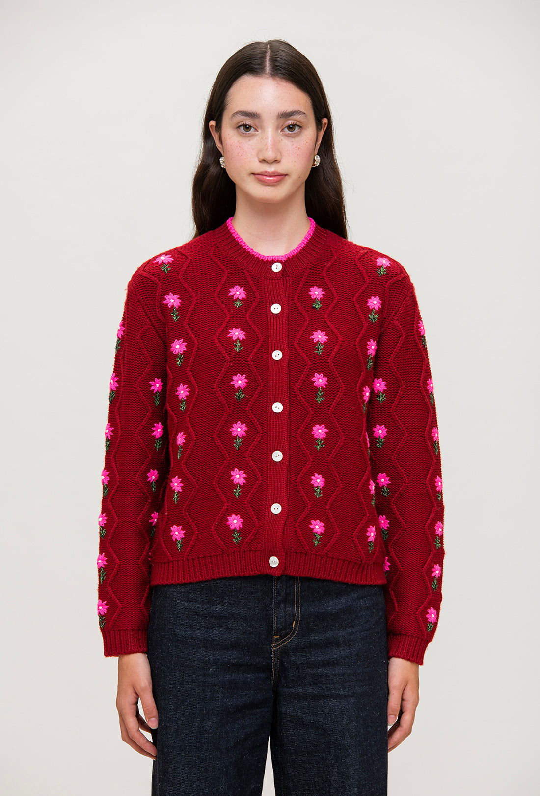 Bennett Cardigan - Maroon/Pink