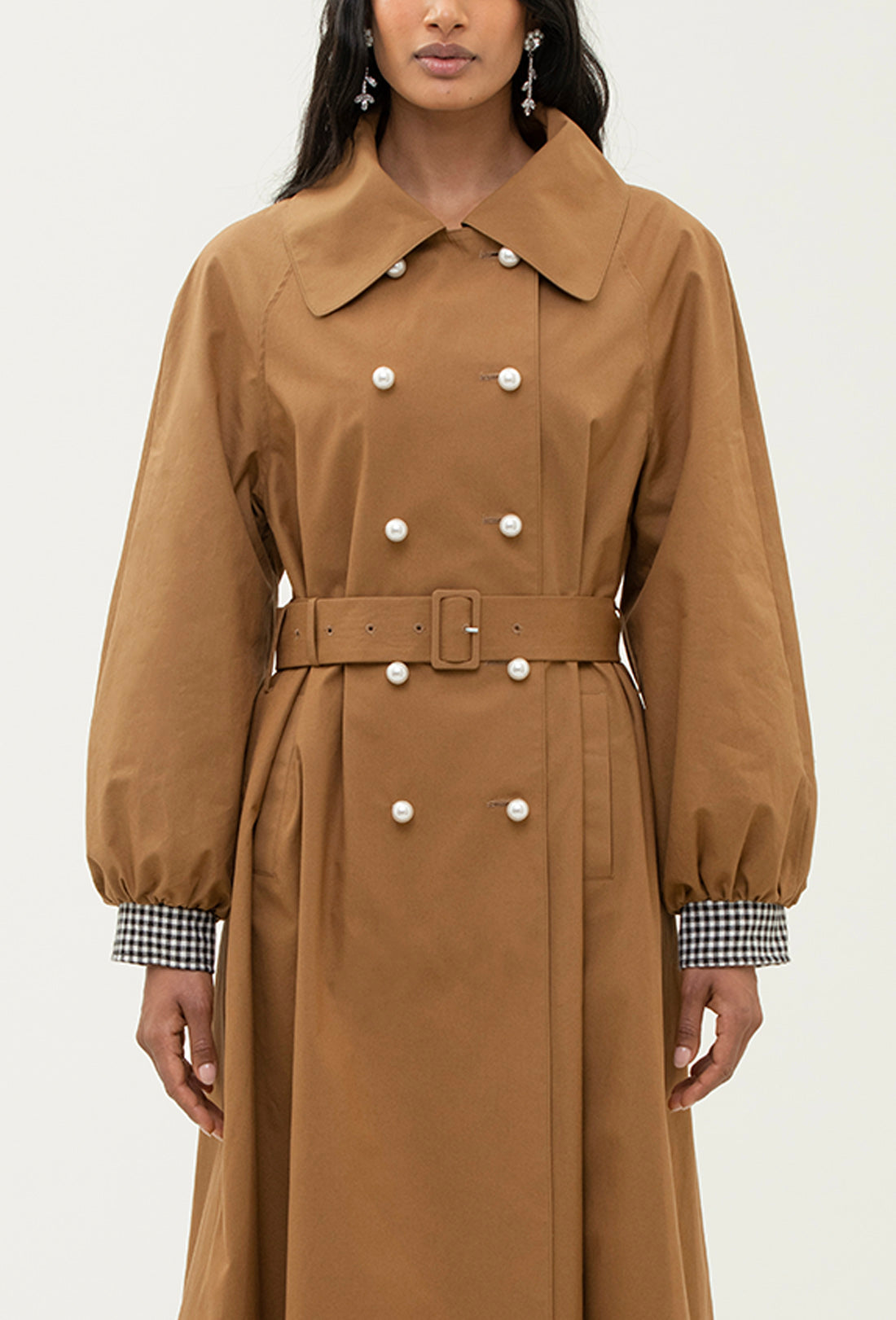 Birch Trench Coat - Tan/Black Gingham