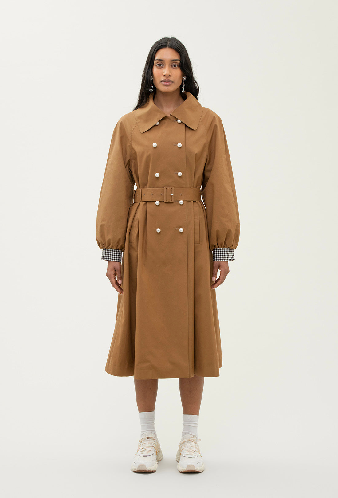 Birch Trench Coat - Tan/Black Gingham