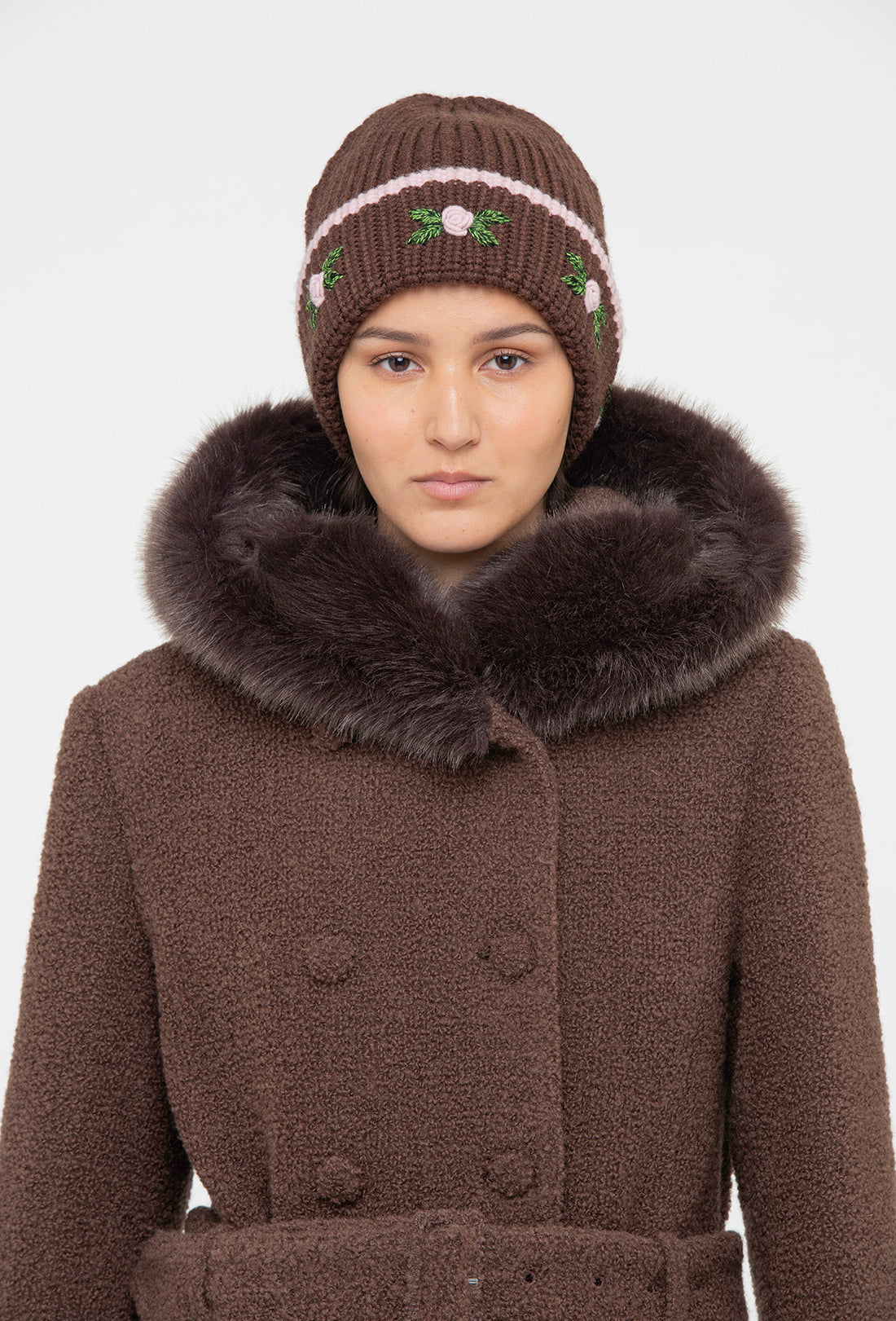 Birdie Beanie - Chocolate Brown/Pale Pink