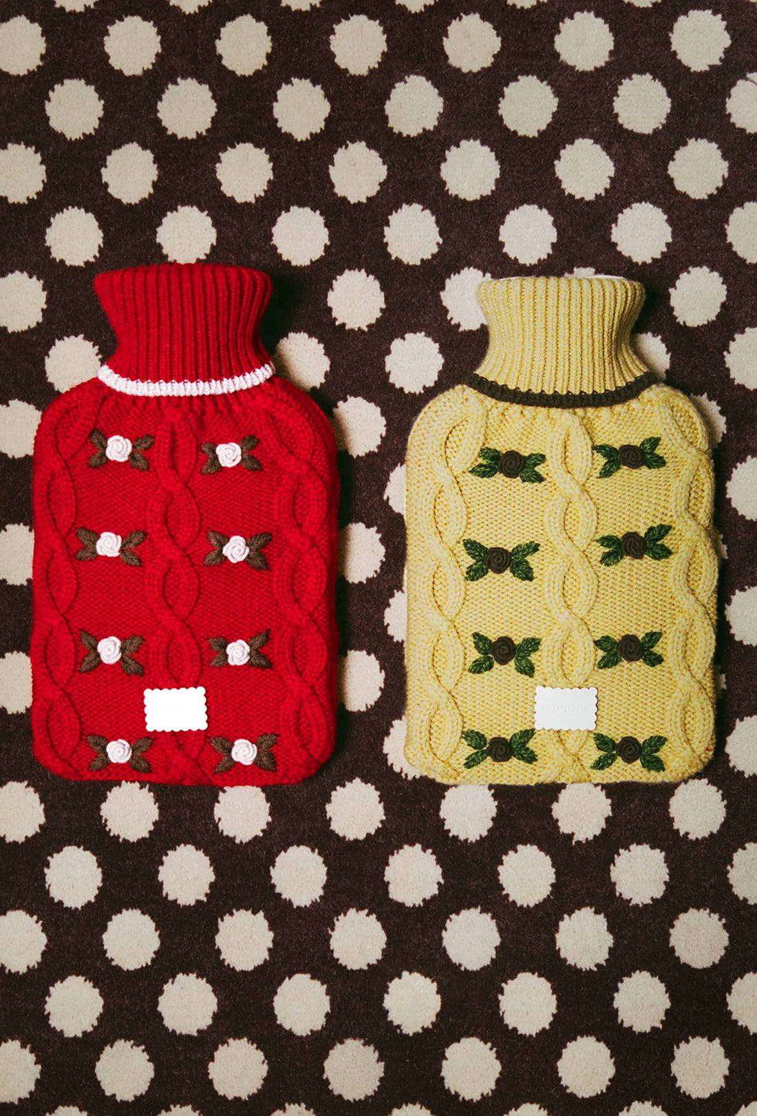 Cecile Hot Water Bottle - Dusty Yellow/Chocolate Brown