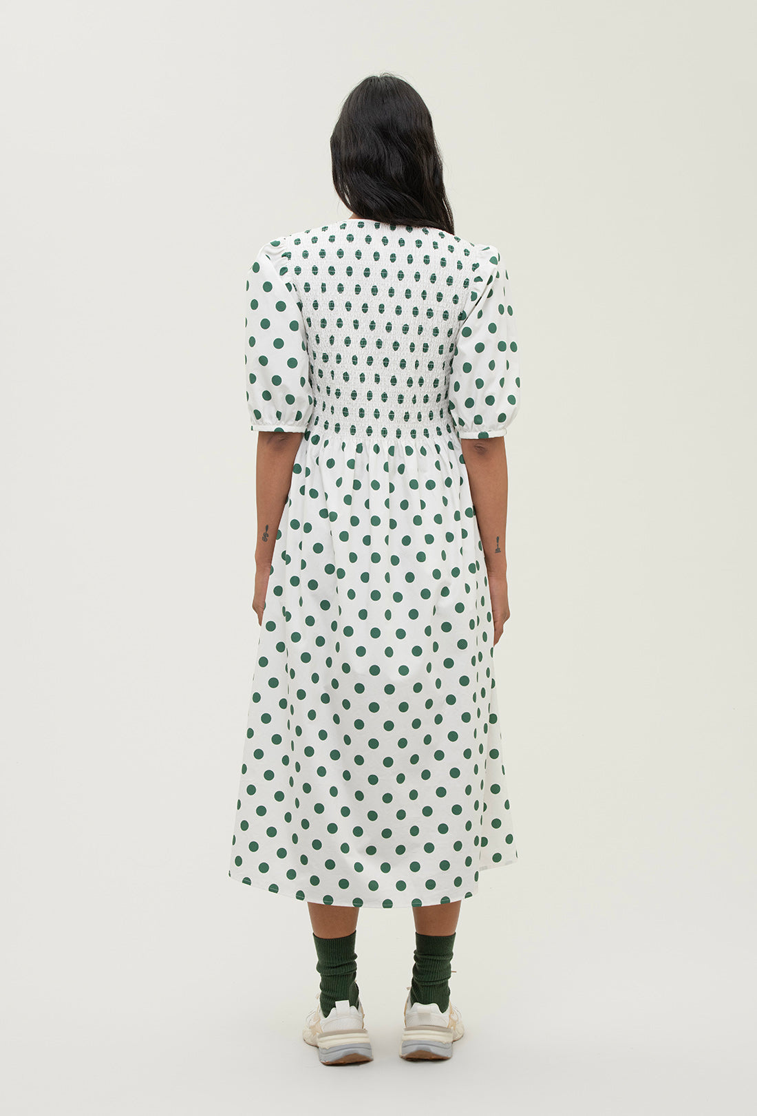 Daria Dress - Green Spot/Cream