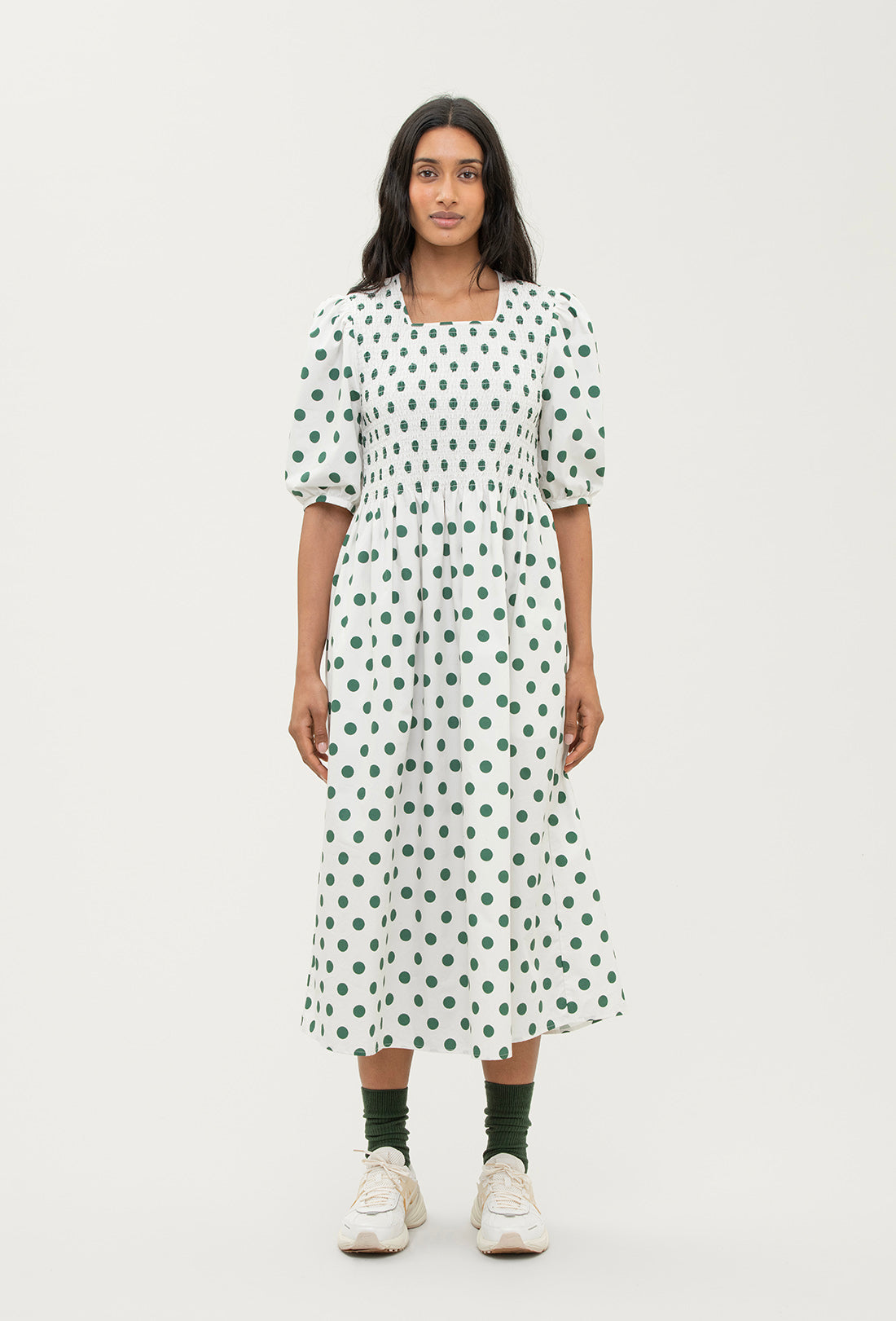 Daria Dress - Green Spot/Cream