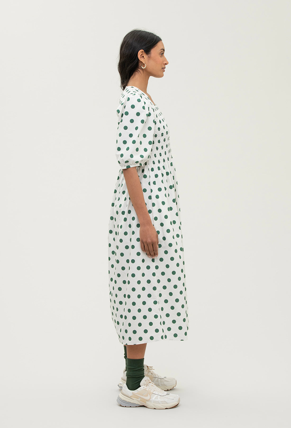 Daria Dress - Green Spot/Cream