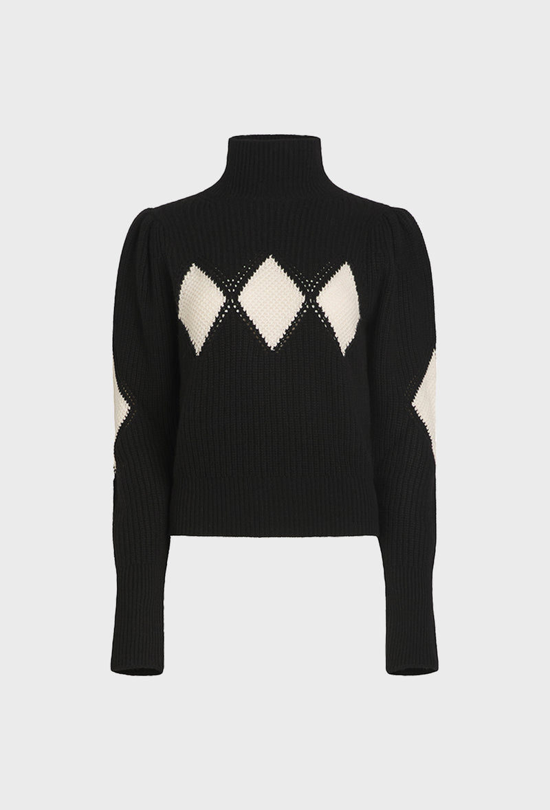 Shrimps x Reformation Diamond Cashmere Turtleneck - Black/Cream