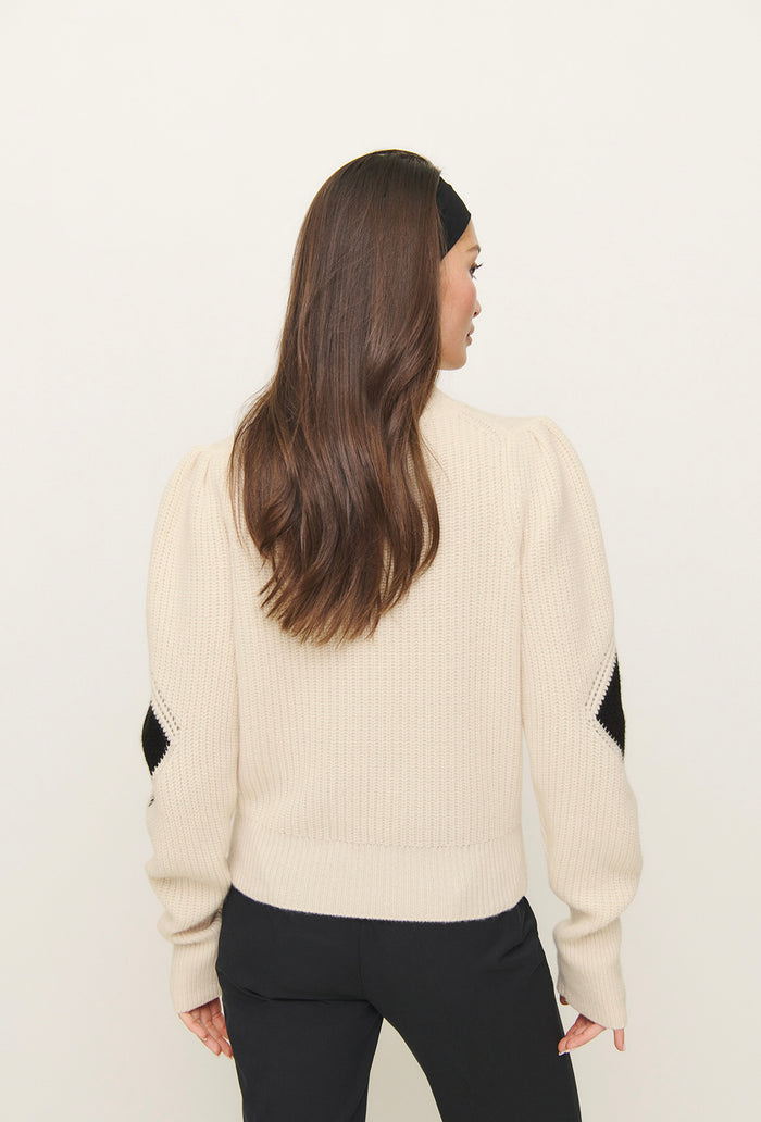 Shrimps x Reformation Diamond Cashmere Turtleneck - Cream/Black