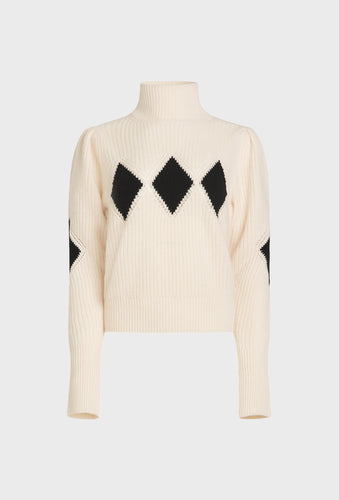 Shrimps x Reformation Diamond Cashmere Turtleneck - Cream/Black