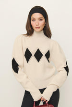 Shrimps x Reformation Diamond Cashmere Turtleneck - Cream/Black