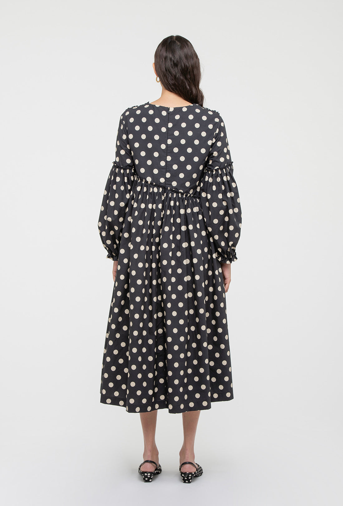 Fenella Dress - Black/Ecru Spot