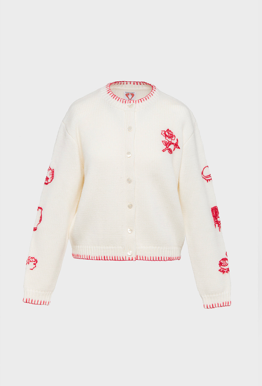 Hartley Cardigan - Cream/Rose Red