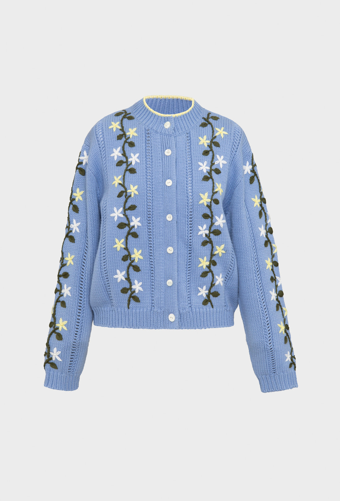 Hesper Merino Wool Hand-Embroidered Cardigan - Greek Blue/Multi