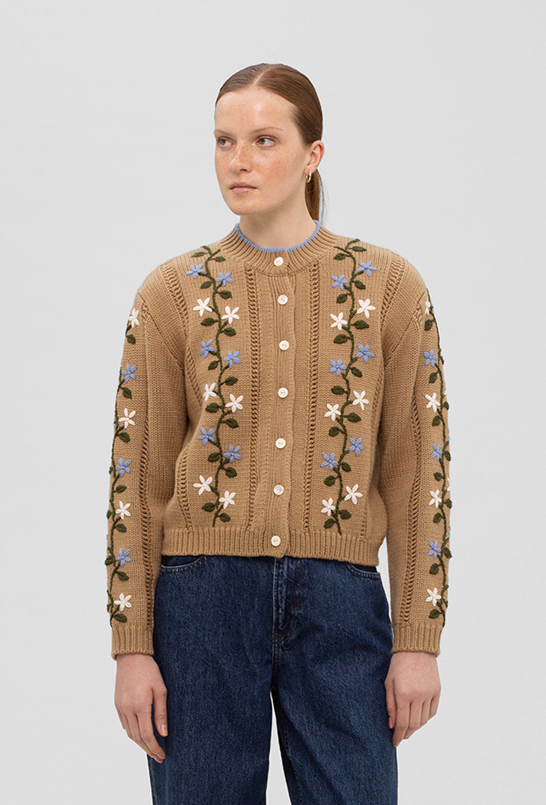 Hesper Merino Wool Hand-Embroidered Cardigan - Camel/Multi Hesper Merino Wool Hand-Embroidered Cardigan - Camel/Multi